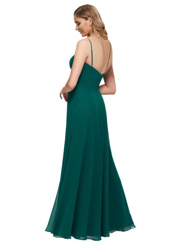 Caçador Verde Linha A Alças finas Chiffon Longo Vestidos de Madrinha