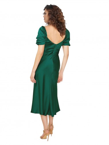 Caçador Verde Linha A Amor Comprimento Midi Cetim Sedoso Curto Formais Vestidos de Madrinha / Vestidos de Festa