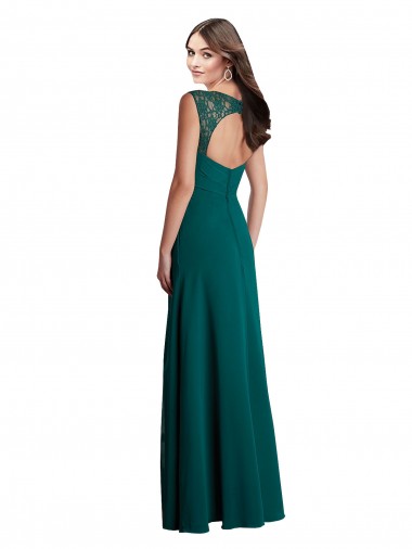 Caçador Verde Linha A Decote V Chiffon & Renda Longo Vestidos de Madrinha