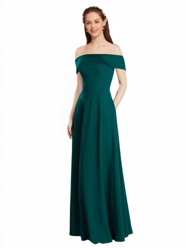 Caçador Verde Linha A Fora do Ombro Chiffon Longo Vestidos de Madrinha