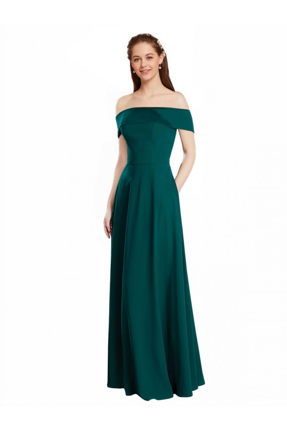 Caçador Verde Linha A Fora do Ombro Chiffon Longo Vestidos de Madrinha Acessíveis