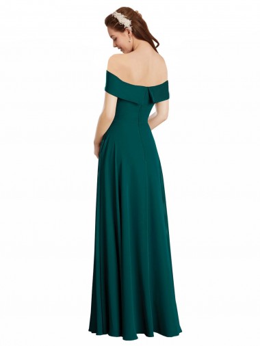 Caçador Verde Linha A Fora do Ombro Chiffon Longo Vestidos de Madrinha