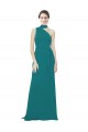 Caçador Verde Linha A Um Ombro Chiffon Longo Vestidos de Madrinha Acessíveis