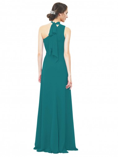 Caçador Verde Linha A Um Ombro Chiffon Longo Vestidos de Madrinha