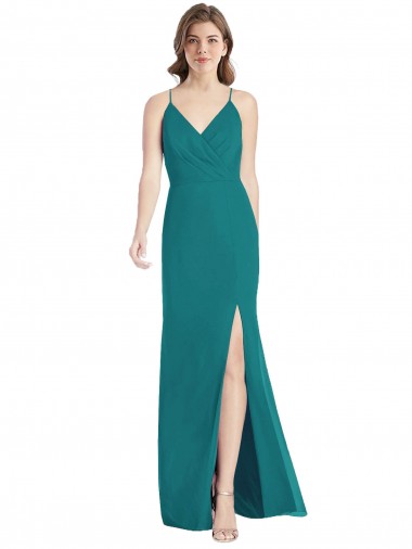 Caçador Verde Sereia Alças finas Chiffon Longo Vestidos de Madrinha
