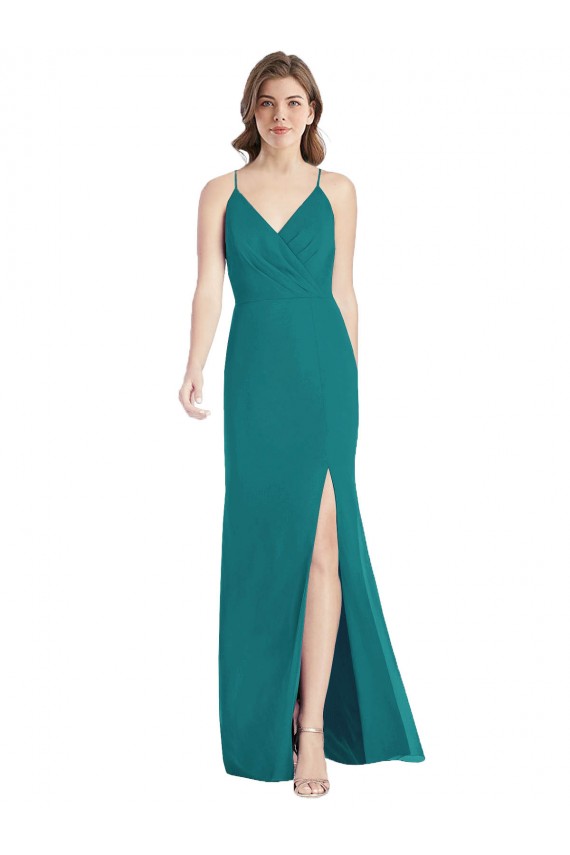 Caçador Verde Sereia Alças finas Chiffon Longo Vestidos de Madrinha
