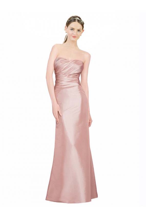 Cetim Elástico Linha A Lombar Sem alças Longo Formais Vestidos de Madrinha / Vestidos de Noite / Vestidos de Festa Acessíveis