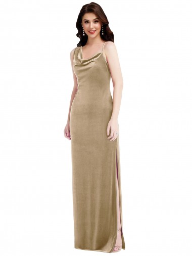 Champanhe Bainha Um Ombro Veludo Elástico Longo Formais Vestidos de Madrinha / Vestidos de Festa
