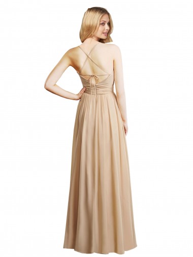 Champanhe Linha A Alças finas Chiffon Longo Vestidos de Madrinha