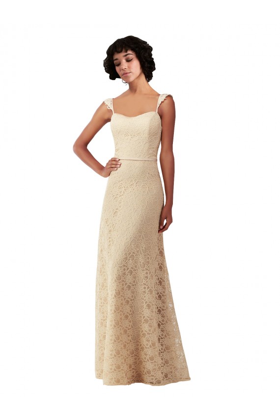 Champanhe Linha A Amor Renda Longo Vestidos de Madrinha Acessíveis