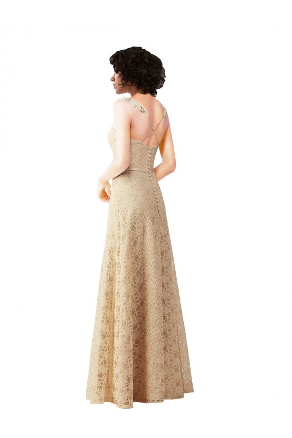 Champanhe Linha A Amor Renda Longo Vestidos de Madrinha Acessíveis
