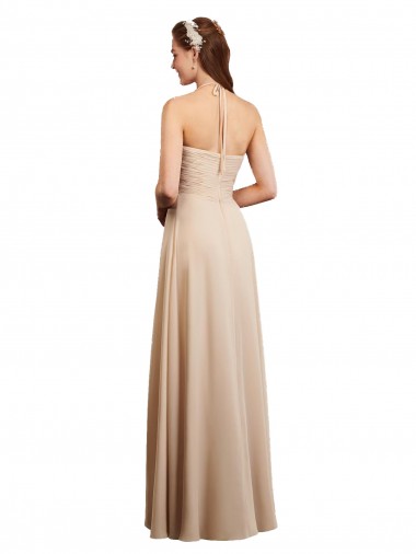 Champanhe Linha A Cabeçada Chiffon Longo Vestidos de Madrinha