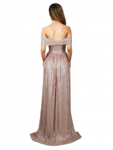 Champanhe Linha A Colher Lantejoulas Longo Formais Vestidos de Madrinha / Vestidos de Festa