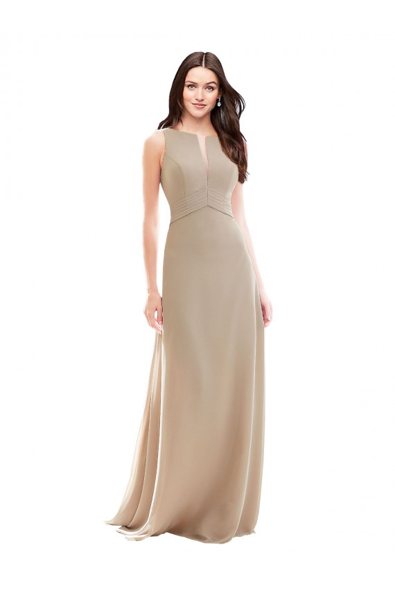 Champanhe Linha A Decote Alto Chiffon Longo Vestidos de Madrinha