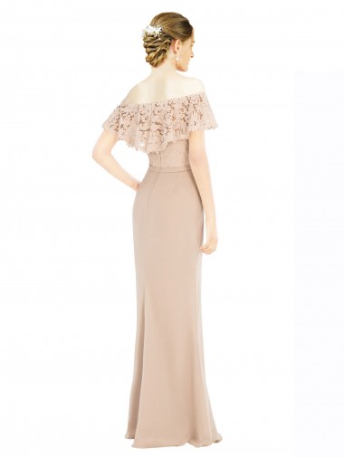 Champanhe Linha A Fora do Ombro Chiffon & Renda Longo Vestidos de Madrinha / Vestidos de Festa