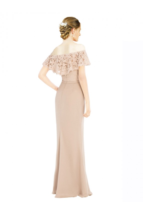 Champanhe Linha A Fora do Ombro Chiffon & Renda Longo Vestidos de Madrinha / Vestidos de Festa Acessíveis