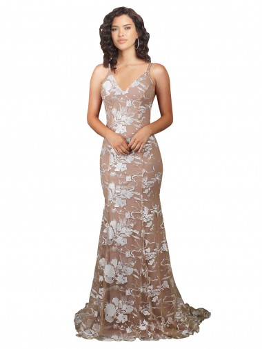 Champanhe Sereia Decote V Comboio Varredela Renda Longo Vestidos de Noiva