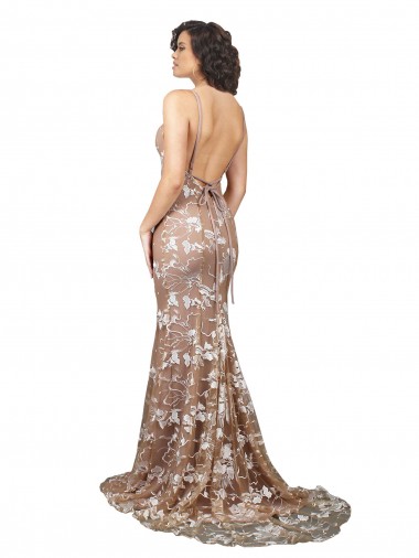 Champanhe Sereia Decote V Comboio Varredela Renda Longo Vestidos de Noiva