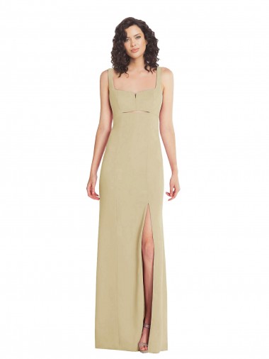 Champanhe Trombeta Decote Quadrado Crepe Esticado Longo Formais Vestidos de Madrinha / Vestidos de Festa