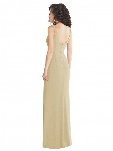 Champanhe Trombeta Decote Quadrado Crepe Esticado Longo Formais Vestidos de Madrinha / Vestidos de Festa