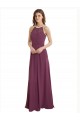 Chiffon Linha A Buraco da fechadura Decote Alto Longo Vestidos de Madrinha Acessíveis