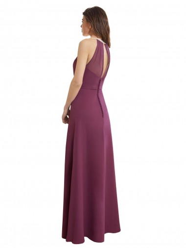 Chiffon Linha A Buraco da fechadura Decote Alto Longo Vestidos de Madrinha