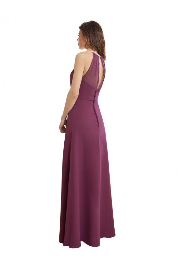 Chiffon Linha A Buraco da fechadura Decote Alto Longo Vestidos de Madrinha Acessíveis
