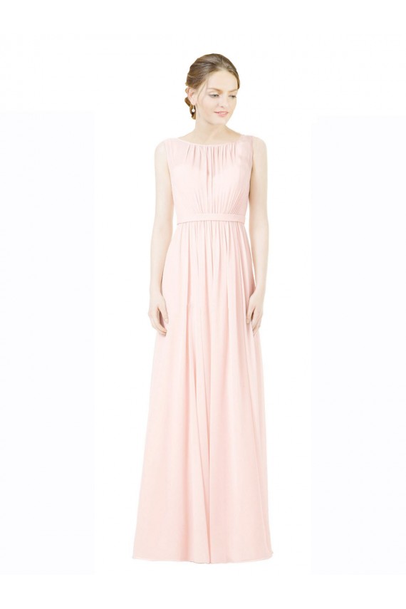 Chiffon Linha A Costas em V Jewel Longo Vestidos de Madrinha Acessíveis