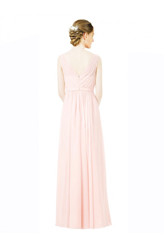 Chiffon Linha A Costas em V Jewel Longo Vestidos de Madrinha Acessíveis