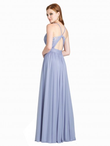 Chiffon & Renda Linha A Abrir de volta Amor Longo Vestidos de Madrinha