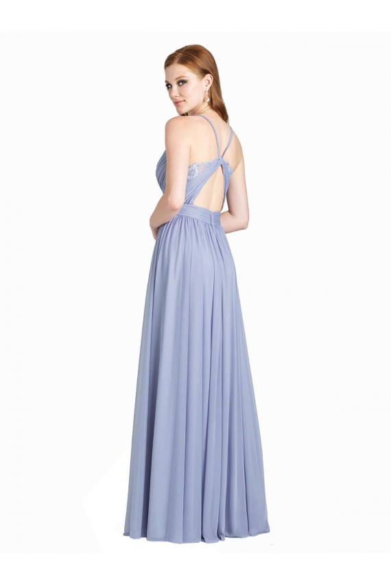 Chiffon & Renda Linha A Abrir de volta Amor Longo Vestidos de Madrinha Acessíveis