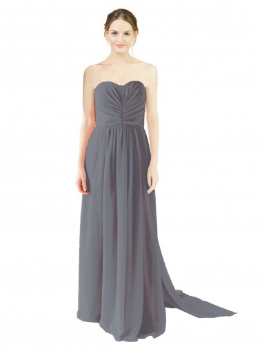 Cinza Ardósia Chiffon Linha A Abrir de volta Amor Longo Vestidos de Madrinha