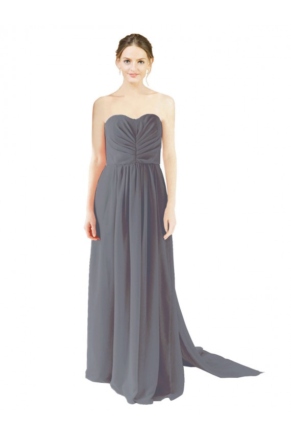 Cinza Ardósia Chiffon Linha A Abrir de volta Amor Longo Vestidos de Madrinha Acessíveis