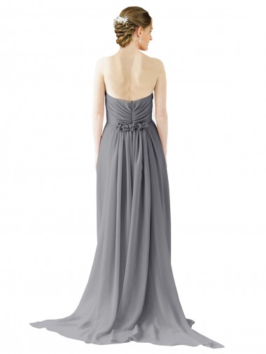 Cinza Ardósia Chiffon Linha A Abrir de volta Amor Longo Vestidos de Madrinha