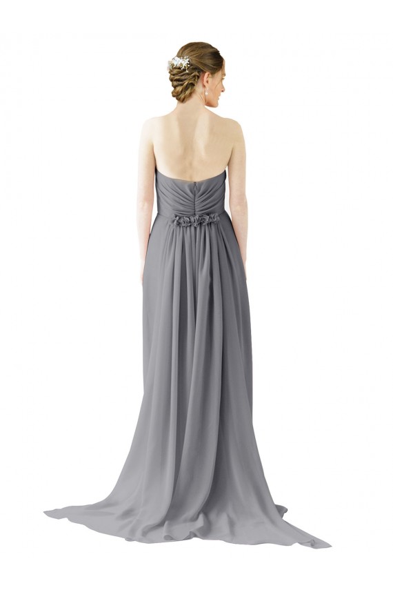 Cinza Ardósia Chiffon Linha A Abrir de volta Amor Longo Vestidos de Madrinha Acessíveis