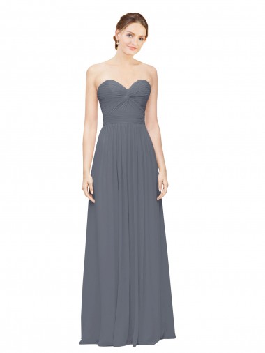 Cinza Ardósia Chiffon Linha A Amor Longo Vestidos de Madrinha