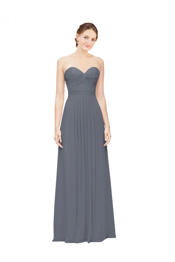 Cinza Ardósia Chiffon Linha A Amor Longo Vestidos de Madrinha Acessíveis