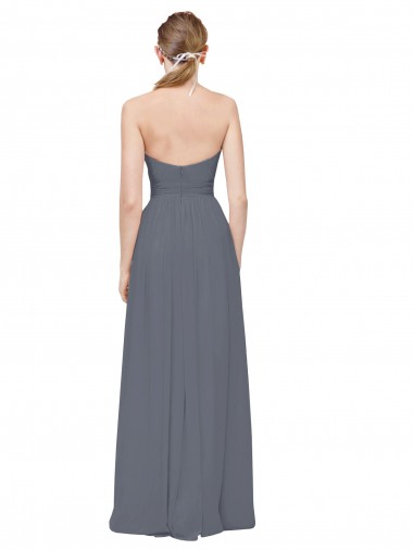 Cinza Ardósia Chiffon Linha A Amor Longo Vestidos de Madrinha
