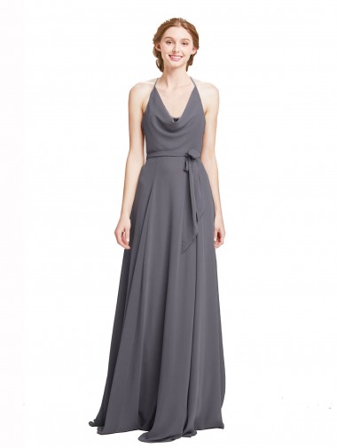 Cinza Ardósia Linha A Alças finas Chiffon Longo Vestidos de Madrinha