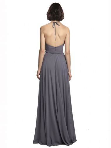 Cinza Ardósia Linha A Alças finas Chiffon Longo Vestidos de Madrinha