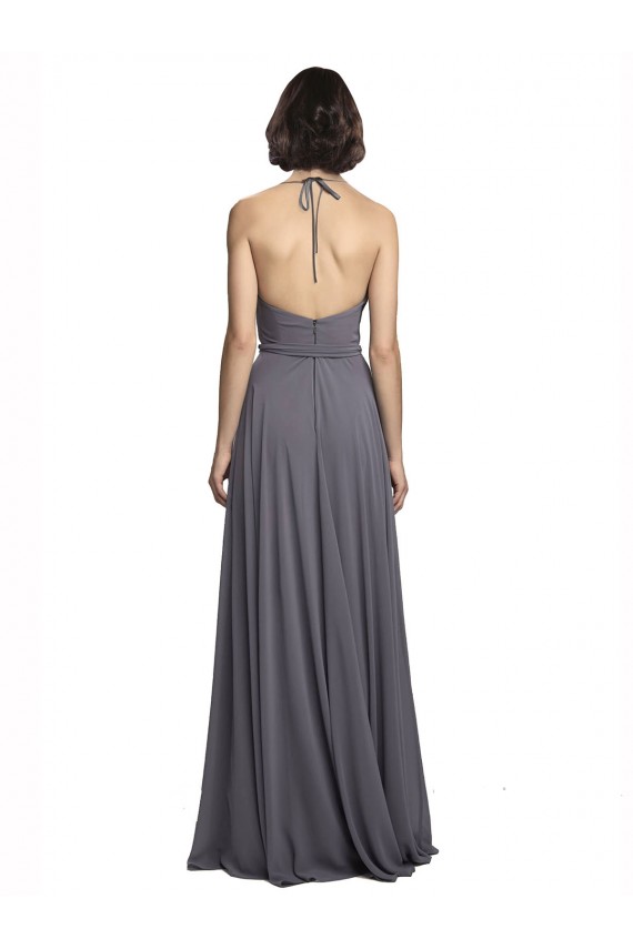 Cinza Ardósia Linha A Alças finas Chiffon Longo Vestidos de Madrinha