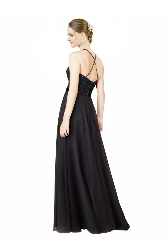 Cinza Ardósia Linha A Amor Tule & Renda Longo Vestidos de Madrinha