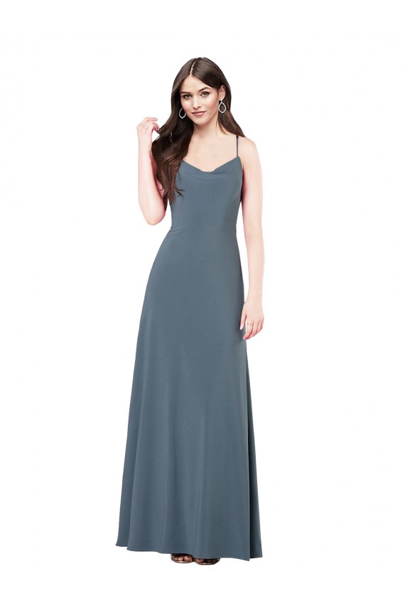 Cinza Ardósia Linha A Decote V Spandex Longo Vestidos de Madrinha / Vestidos de Festa