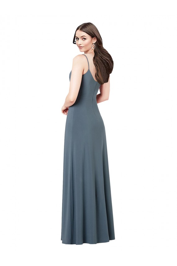 Cinza Ardósia Linha A Decote V Spandex Longo Vestidos de Madrinha / Vestidos de Festa
