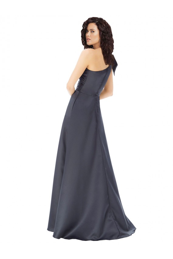 Cinza Ardósia Linha A Um Ombro Cetim Longo Formais Vestidos de Madrinha / Vestidos de Festa Acessíveis