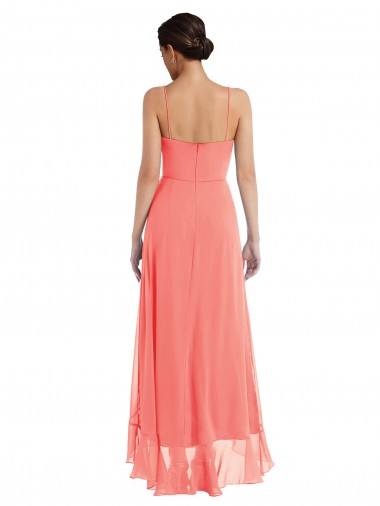 Coral Linha A Alças finas Alto Baixo Chiffon Alto Baixo, Longo Alto Baixo Vestidos de Madrinha