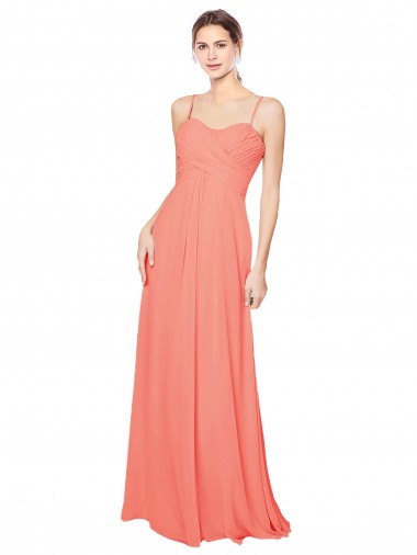 Coral Linha A Alças finas Chiffon Longo Vestidos de Madrinha