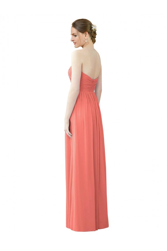 Coral Linha A Amor Chiffon Longo Vestidos de Madrinha