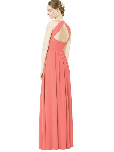 Coral Linha A Cabeçada Chiffon Longo Vestidos de Madrinha