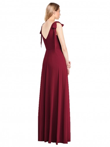 Coral Trombeta Decote V Chiffon Longo Vestidos de Madrinha